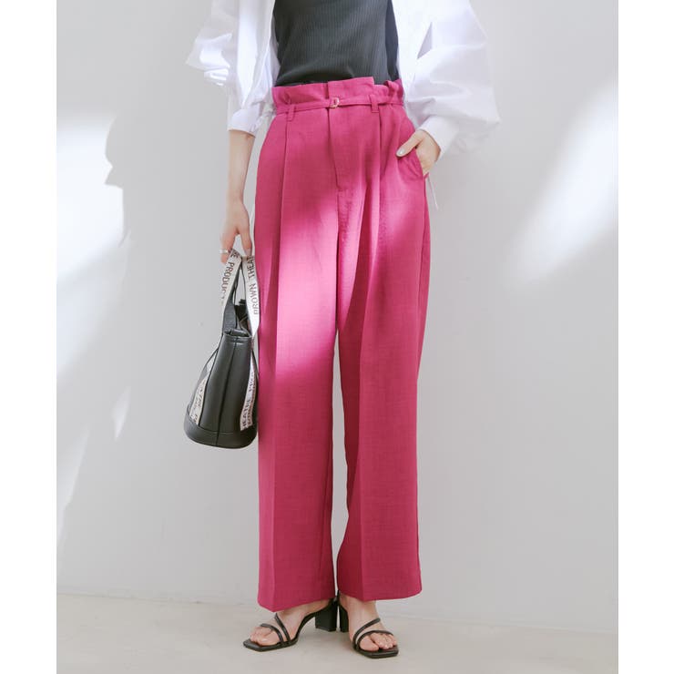 ピンク系(65) | 【接触冷感 洗える】美easy Dカンベルト付きワイドパンツ【セットアップ対応】 | VIS 