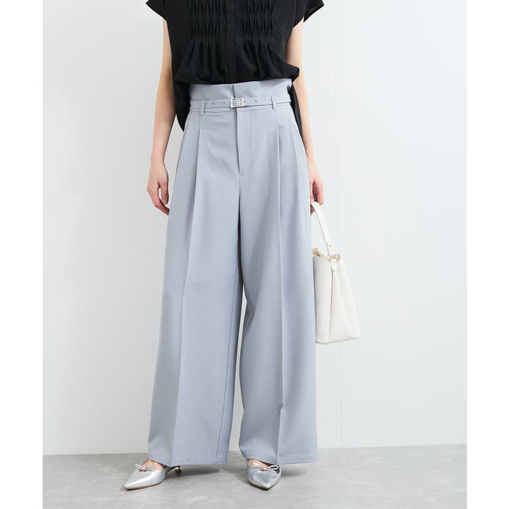 【新色追加】【防シワ/接触冷感】ベルトディテールタックワイドスラックスパンツ | VIS  | 詳細画像12 