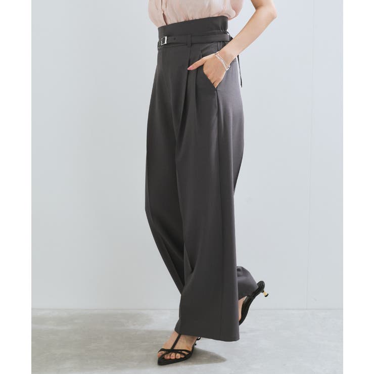 【新色追加】【防シワ/接触冷感】ベルトディテールタックワイドスラックスパンツ | VIS  | 詳細画像16 