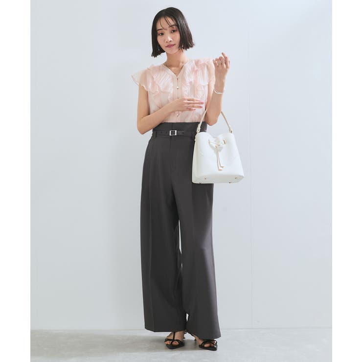 【新色追加】【防シワ/接触冷感】ベルトディテールタックワイドスラックスパンツ | VIS  | 詳細画像4 