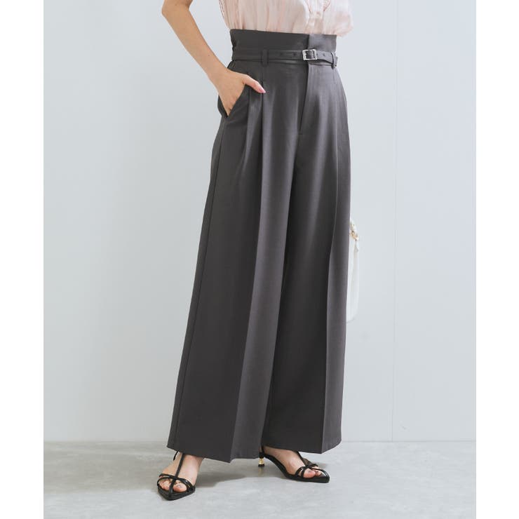 チャコール(06) | 【新色追加】【防シワ/接触冷感】ベルトディテールタックワイドスラックスパンツ | VIS 