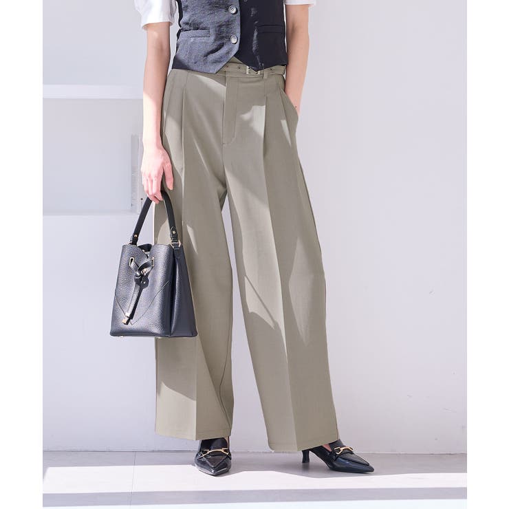 ベージュ系(29) | 【新色追加】【防シワ/接触冷感】ベルトディテールタックワイドスラックスパンツ | VIS 