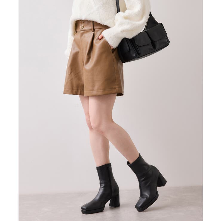 キャメル(25) | レザーショートパンツ | VIS 