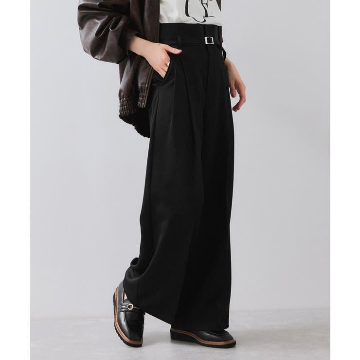 ブラック(01) | ベルトディテールタックワイドパンツ/イージーケア | VIS 