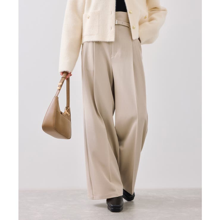 ベージュ(27) | ベルトディテールタックワイドパンツ/イージーケア | VIS 