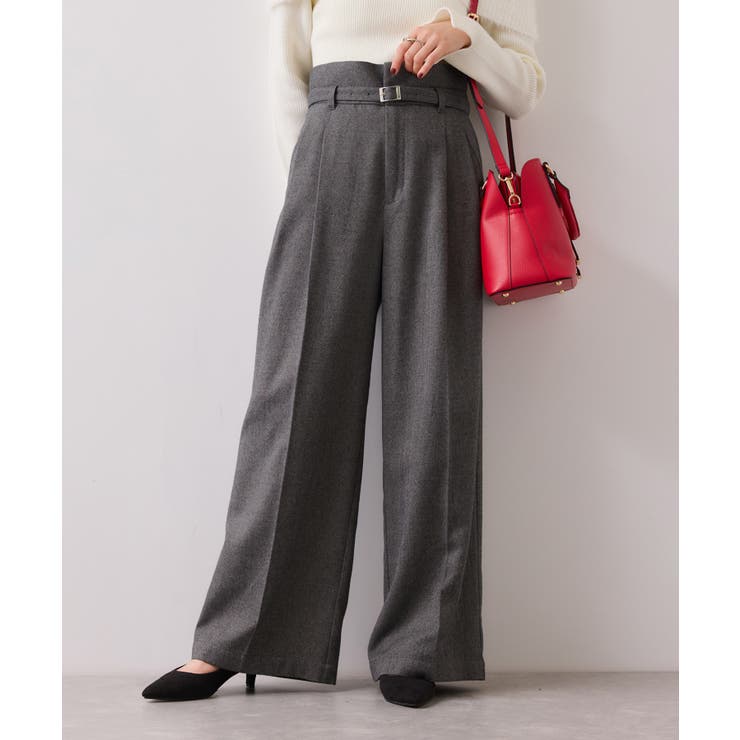 起毛ウールライク版ベルトディテールタックワイドパンツ | VIS  | 詳細画像13 