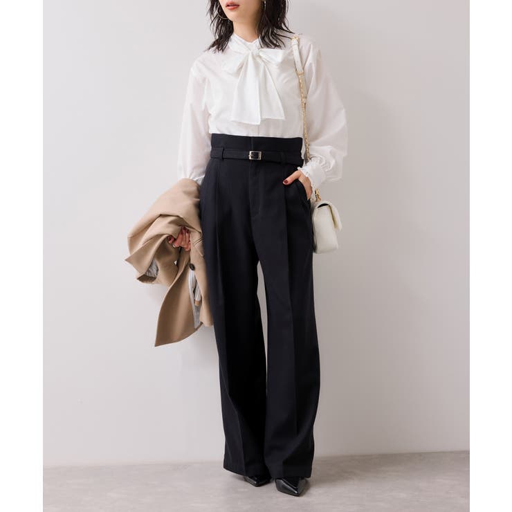 起毛ウールライク版ベルトディテールタックワイドパンツ | VIS  | 詳細画像18 