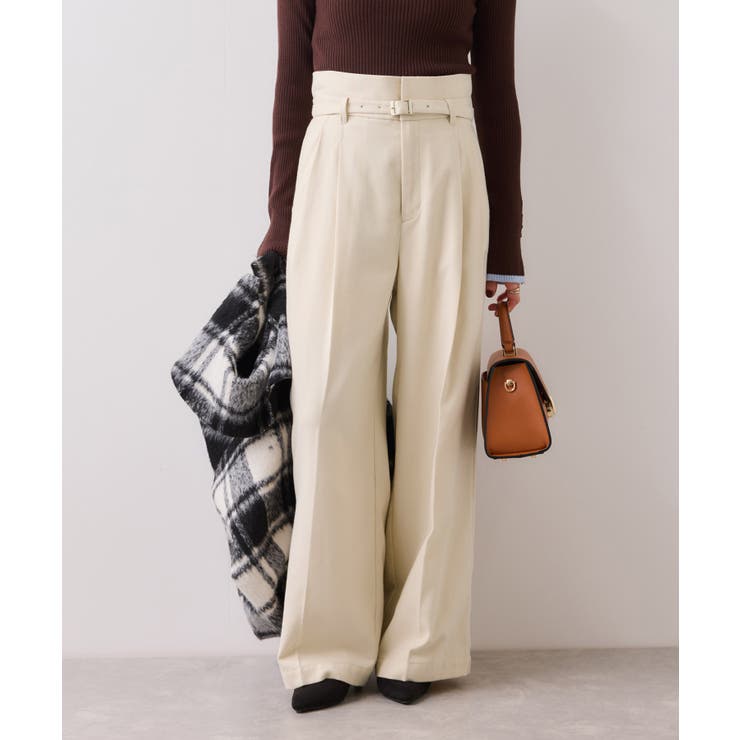 起毛ウールライク版ベルトディテールタックワイドパンツ | VIS  | 詳細画像2 