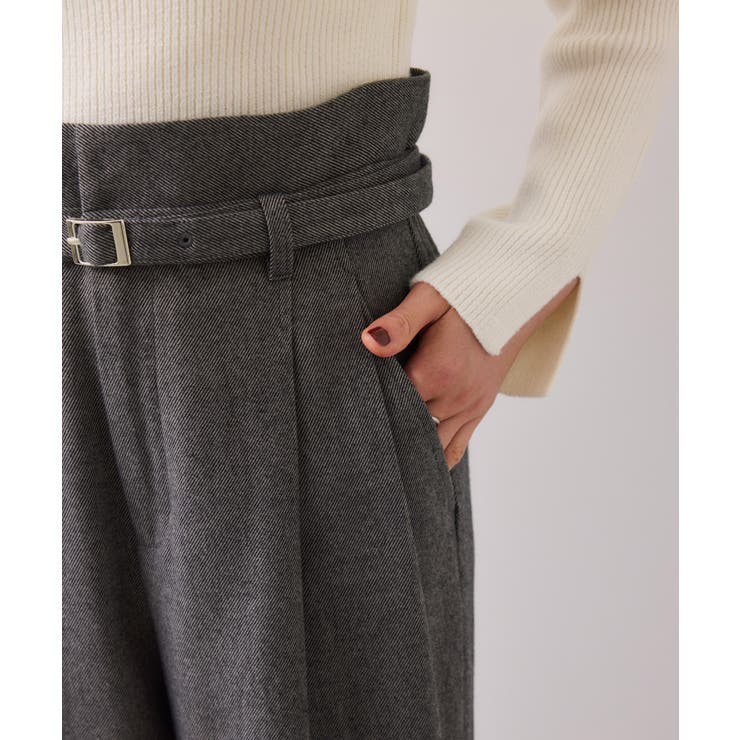 起毛ウールライク版ベルトディテールタックワイドパンツ | VIS  | 詳細画像24 