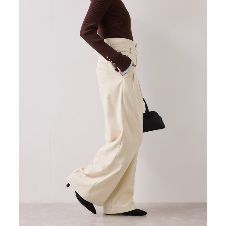 起毛ウールライク版ベルトディテールタックワイドパンツ | VIS  | 詳細画像5 