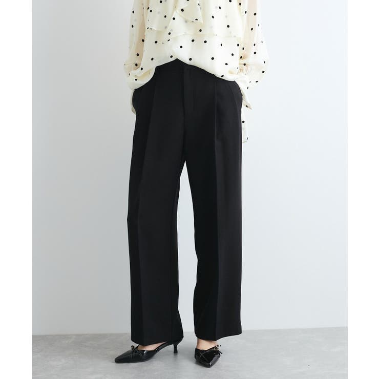 ブラック(01) | 【新色追加】【美easy】ウーリッシュ2タックワイド スラックスパンツ【洗える】 | VIS 