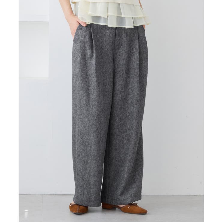チャコール(06) | ツイード2タックワイドパンツ | VIS 