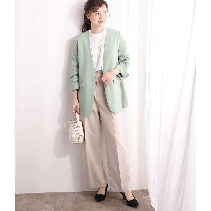 セットアップ対応】【EASY CARE】ベルトつきノーカラーコート[品番