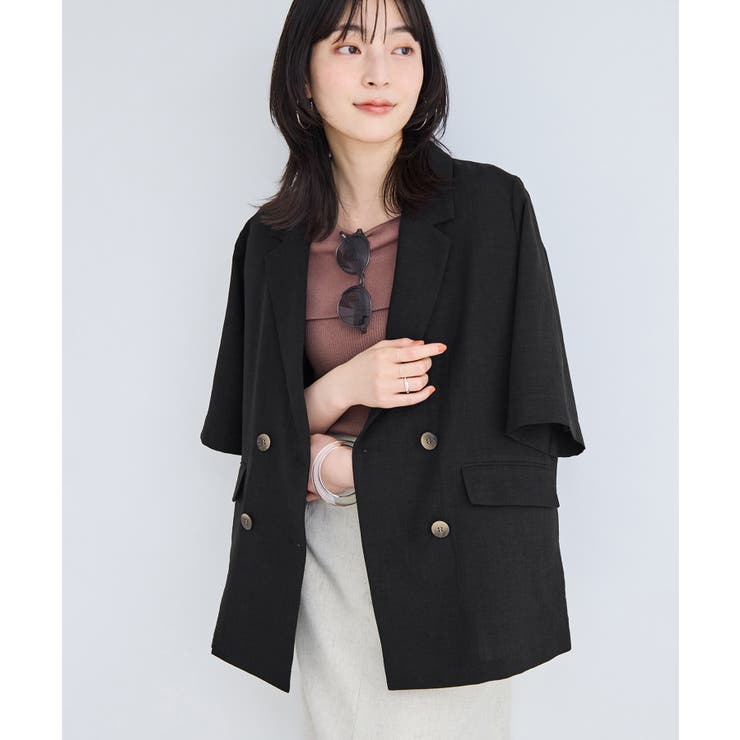 ブラック(01) | 美easyリネンライクハーフスリーブダブルジャケット イージーケア 接触冷感 | VIS 