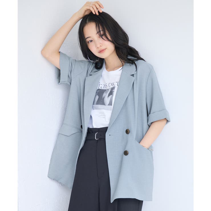 サックス(48) | 美easyリネンライクハーフスリーブダブルジャケット イージーケア 接触冷感 | VIS 