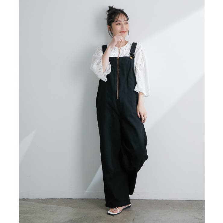 Lee×ViS】フロントジップサロペットパンツ【WEB限定カラー:ネイビー