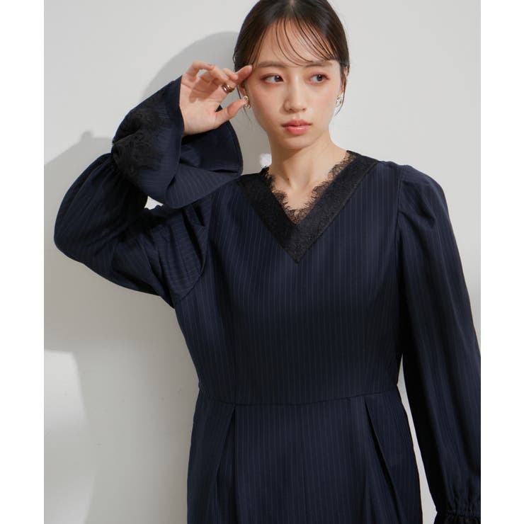 【VIS DRESS】ピンストライプレースオールインワン【洗える】 | VIS  | 詳細画像14 