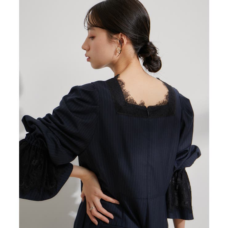 【VIS DRESS】ピンストライプレースオールインワン【洗える】 | VIS  | 詳細画像15 