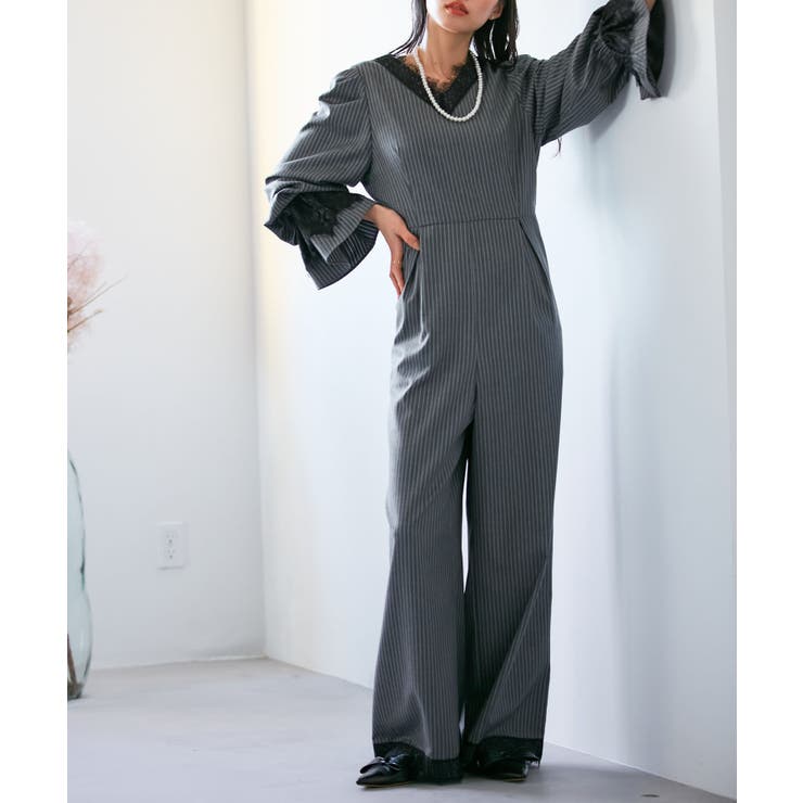 【VIS DRESS】ピンストライプレースオールインワン【洗える】 | VIS  | 詳細画像4 