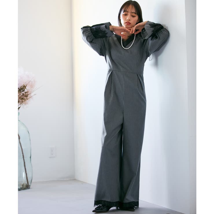 【VIS DRESS】ピンストライプレースオールインワン【洗える】 | VIS  | 詳細画像5 