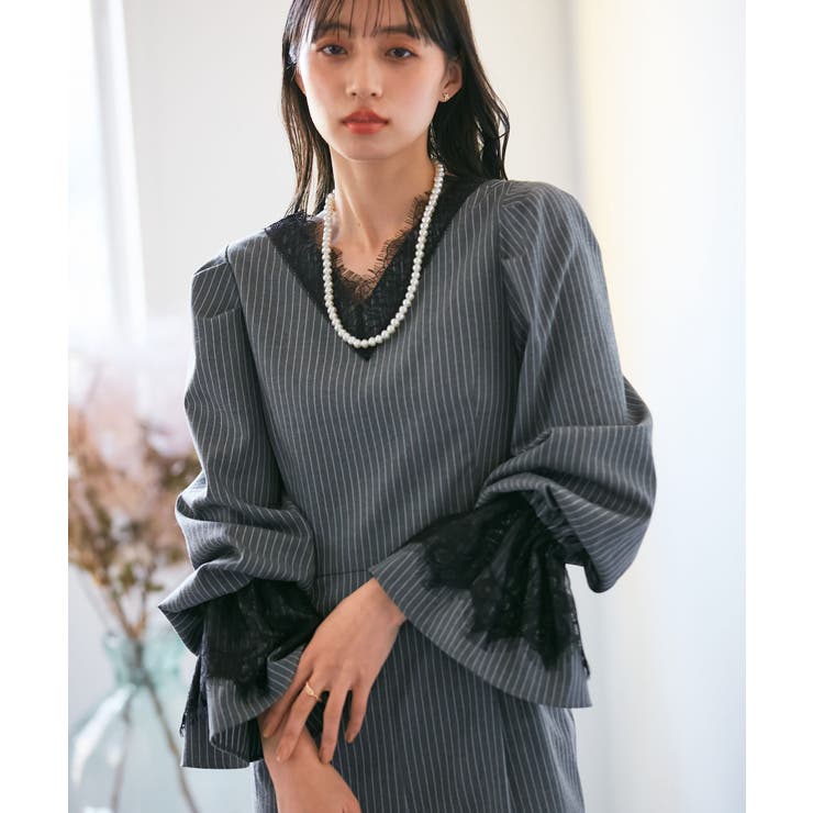 【VIS DRESS】ピンストライプレースオールインワン【洗える】 | VIS  | 詳細画像6 