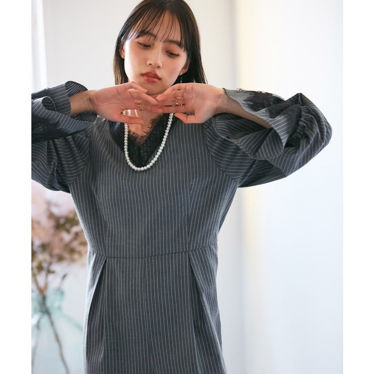 【VIS DRESS】ピンストライプレースオールインワン【洗える】 | VIS  | 詳細画像7 