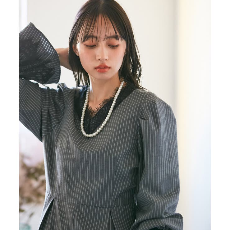 【VIS DRESS】ピンストライプレースオールインワン【洗える】 | VIS  | 詳細画像8 