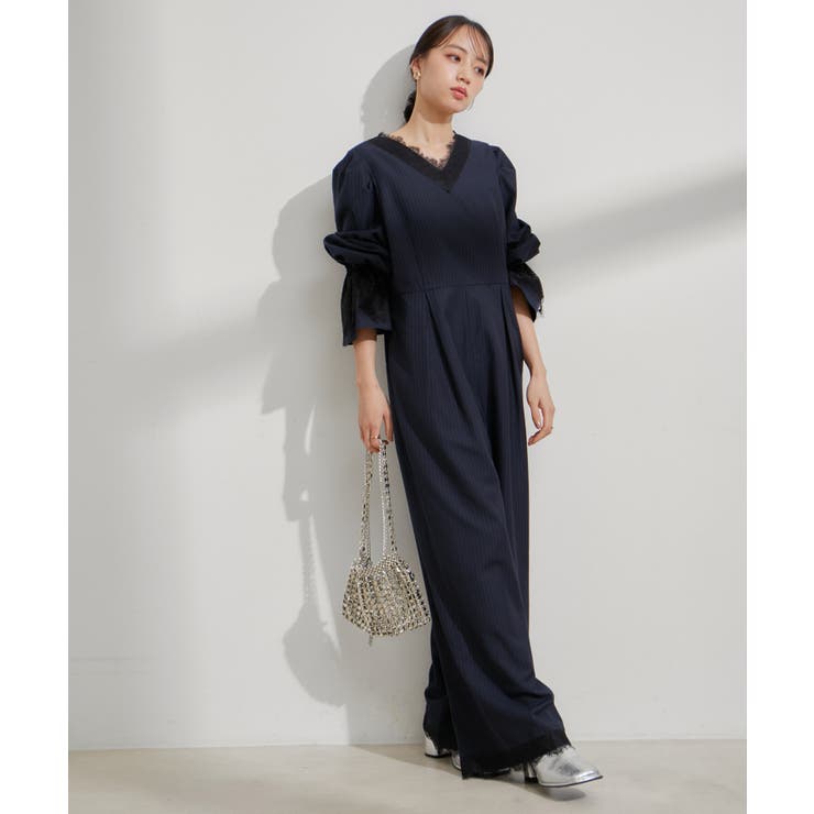 【VIS DRESS】ピンストライプレースオールインワン【洗える】 | VIS  | 詳細画像9 