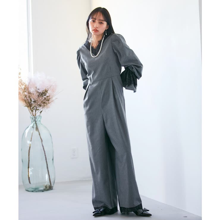 グレー(07) | 【VIS DRESS】ピンストライプレースオールインワン【洗える】 | VIS 