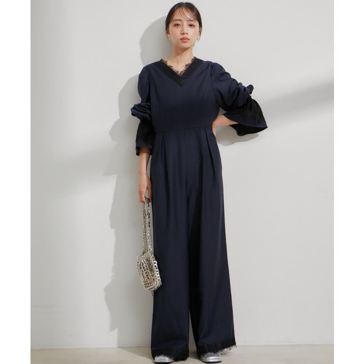 ネイビー系(41) | 【VIS DRESS】ピンストライプレースオールインワン【洗える】 | VIS 