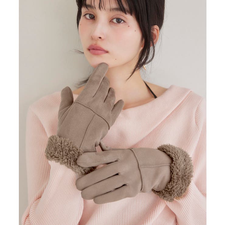 ベージュ(27) | スマホタッチ刺繍付きムートングローブ | VIS 