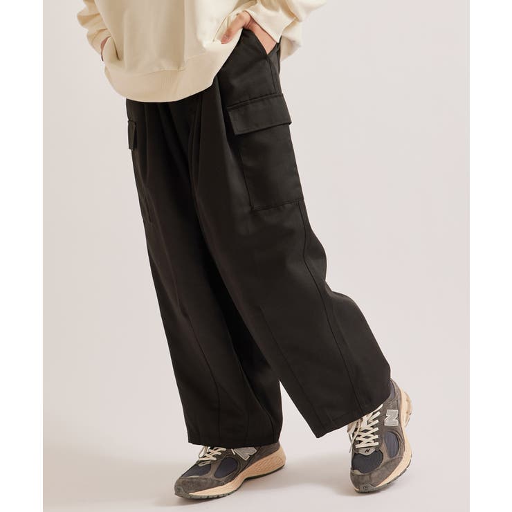 E Relaxed Tapered カーゴパンツ ブラック スキニーカーゴパンツ(P00007) | ADWENS