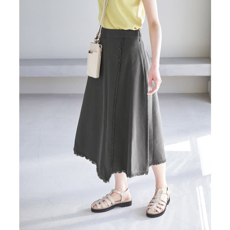 チャコール(06) | 麻混フリンジフレアスカート | ROPE' PICNIC