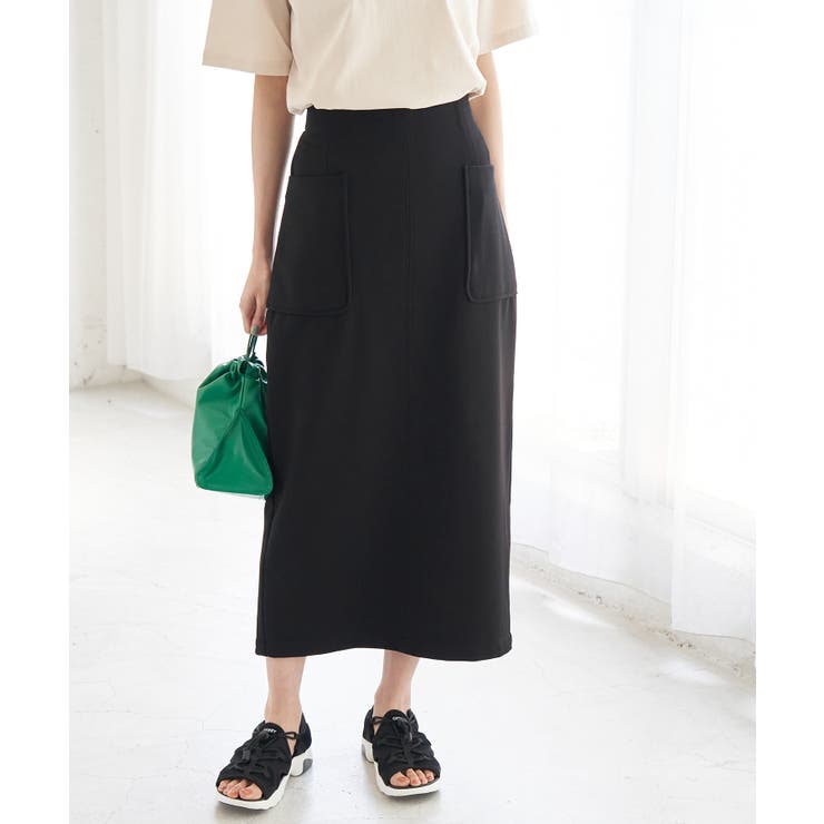 ブラック(01) | リネン調ジャージカラースカート | ROPE' PICNIC