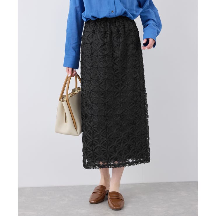 ブラック(01) | フラワーチュールレースアイラインスカート | ROPE' PICNIC