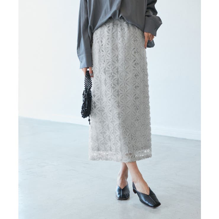 ライトグレー(08) | フラワーチュールレースアイラインスカート | ROPE' PICNIC
