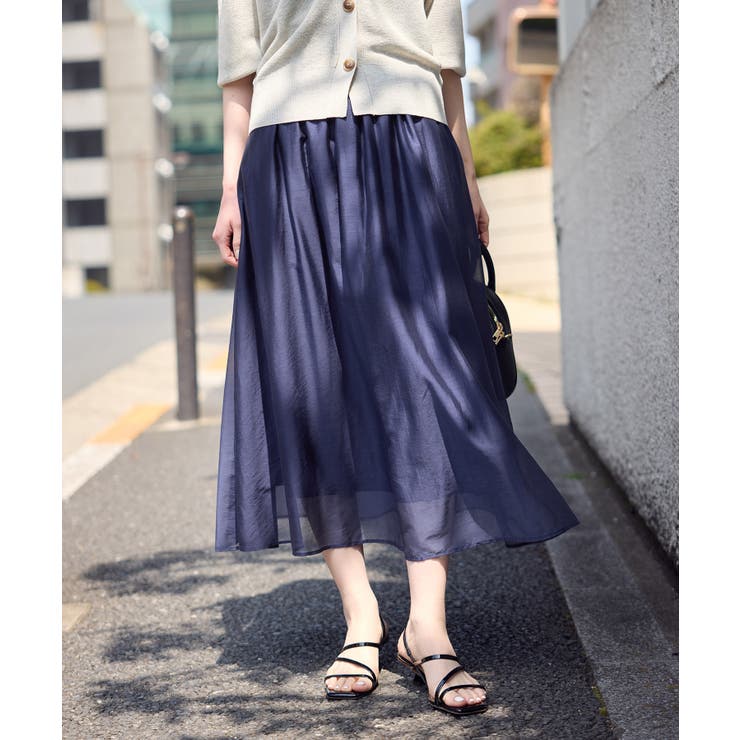ネイビー(40) | エアリーシアーギャザーロングスカート | ROPE' PICNIC