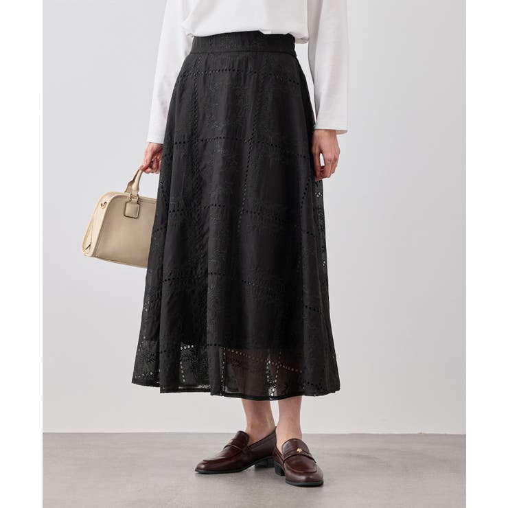 ブラック(01) | 刺繍レースフレアスカート | ROPE' PICNIC