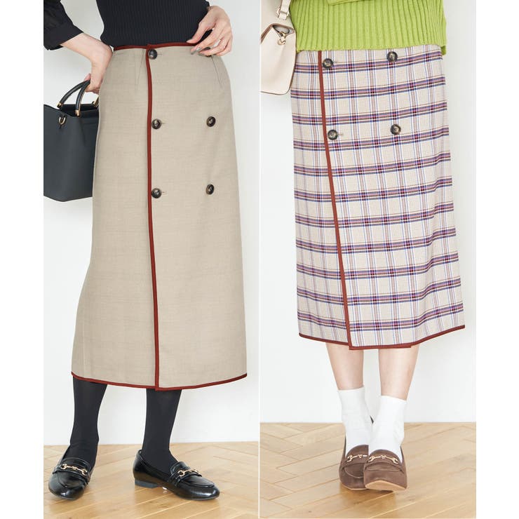 ベージュ系(28) | チェック＆無地リバーシブルスカート | ROPE' PICNIC