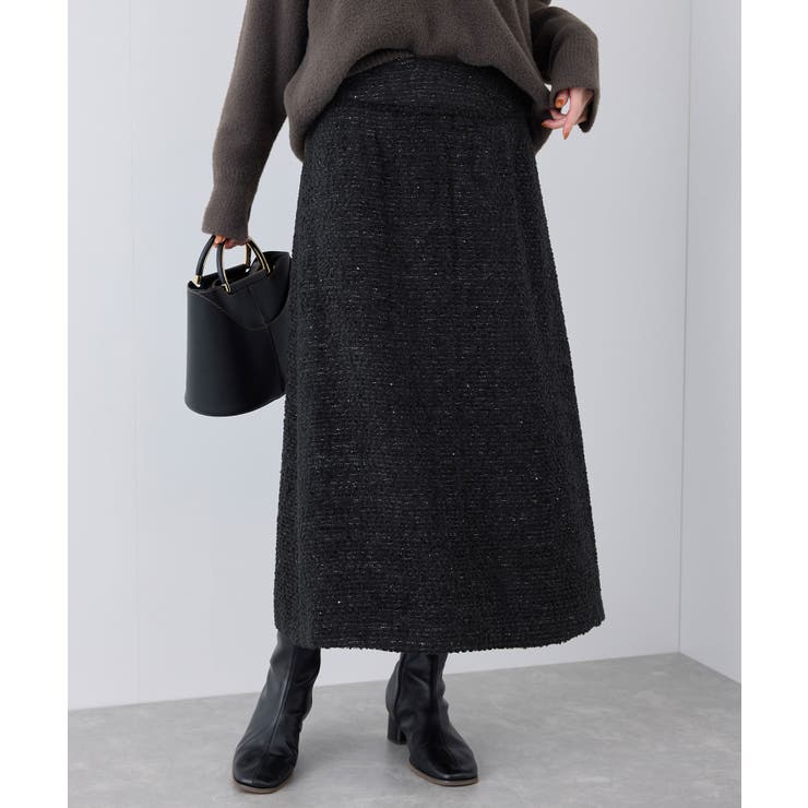 ブラック(01) | スパンコールツイードスカート | ROPE' PICNIC
