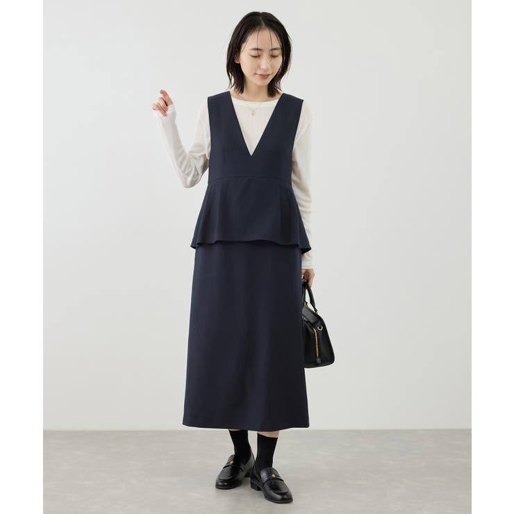 ネイビー(40) | レイヤード風ペプラムジャンパースカート | ROPE' PICNIC