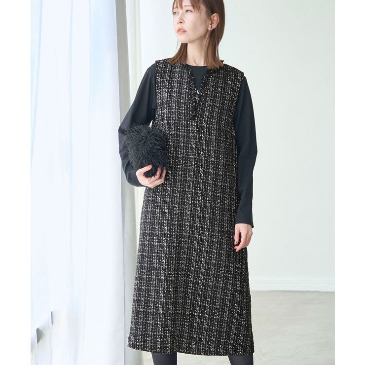 着丈が選べるラメツイードジャンパースカート[品番：RPCW0046874
