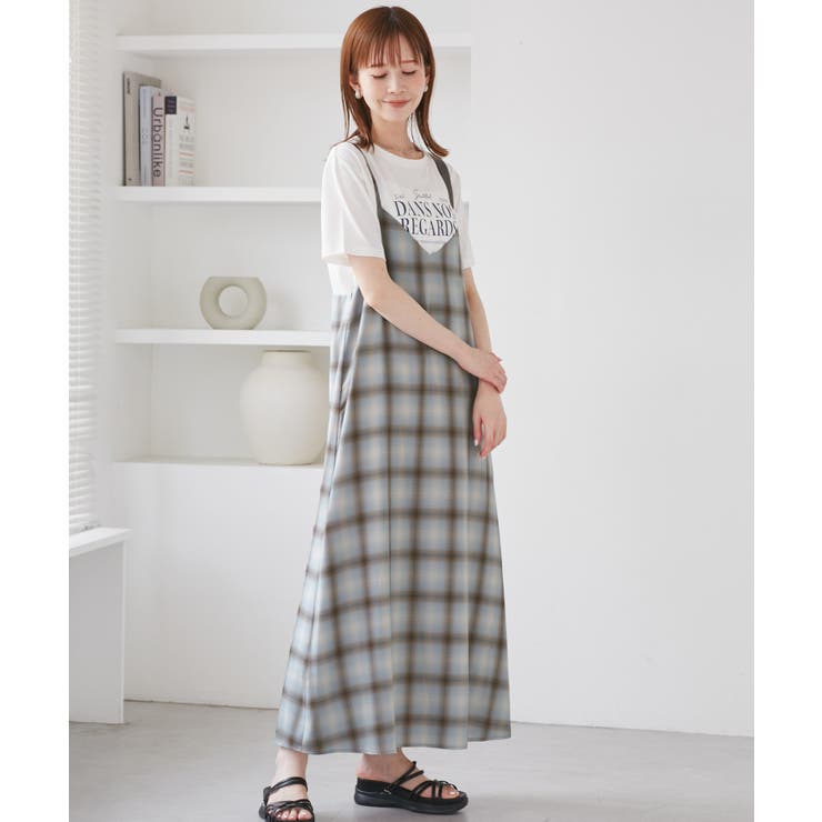 SHRIMPS グリーン チェック キャミソールワンピース SHRIMPS グリーン チェック キャミソールワンピース