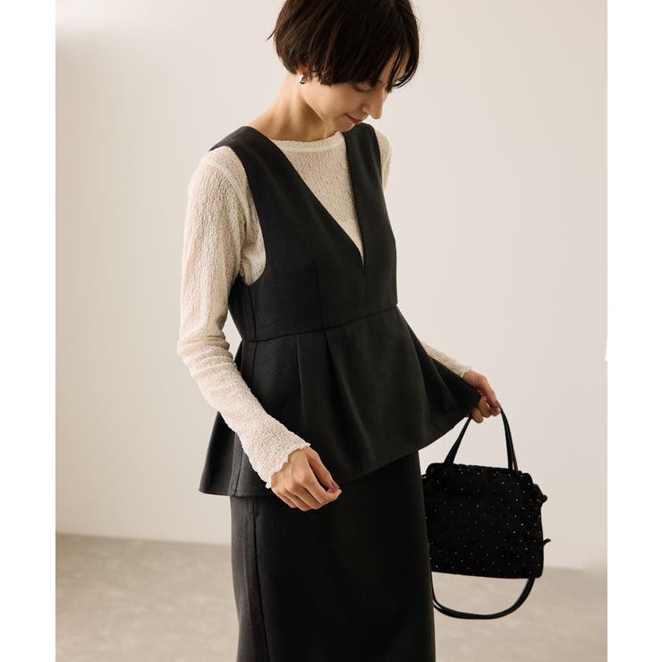 ブラック(01) | 【新色追加】レイヤード風ペプラムジャンパースカート | ROPE' PICNIC