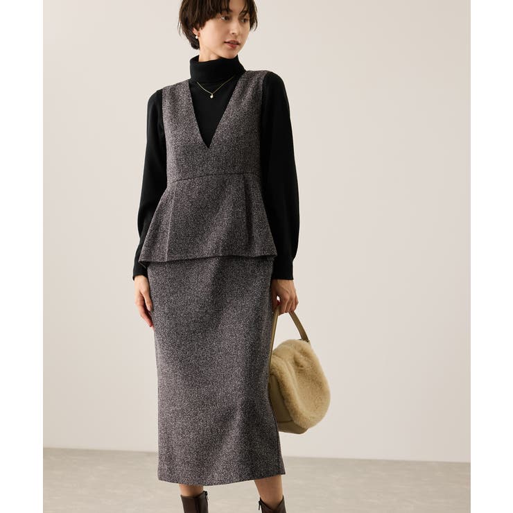 ブラウン(20) | 【新色追加】レイヤード風ペプラムジャンパースカート | ROPE' PICNIC