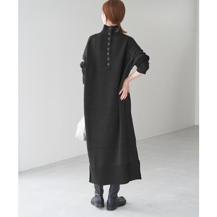 ブラック(01) | 【WEB限定】バックボタンリラックスニットワンピース | ROPE' PICNIC