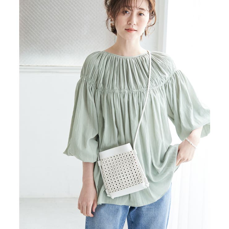 ROPÉ ロペ 前後2WAYシャーリングカラーブラウス パープル ゆったり