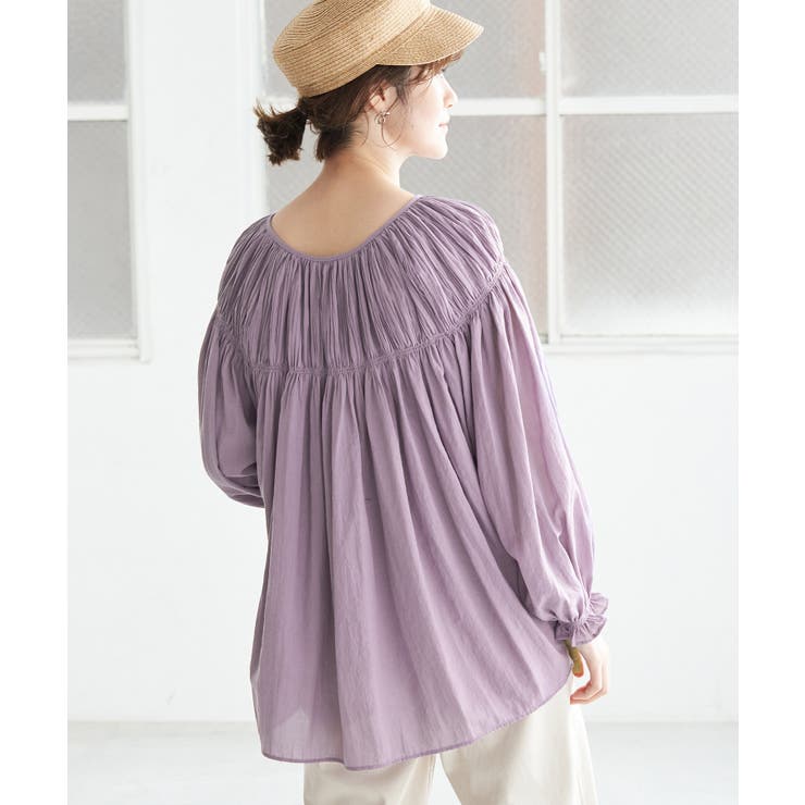 ROPÉ ロペ 前後2WAYシャーリングカラーブラウス パープル ゆったり