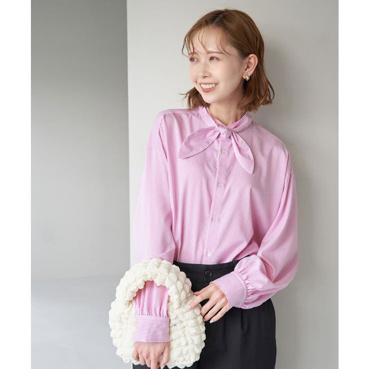 カラーストライプリボンタイシャツ[品番：RPCW0035089]｜ROPE' PICNIC