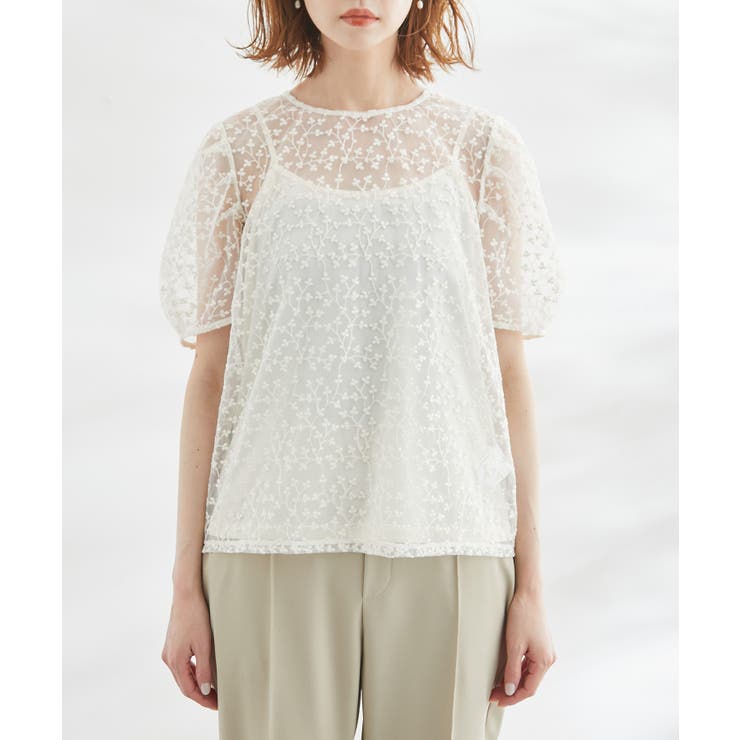 洗える/SETアイテム/チュール刺繍フラワーブラウス[品番：RPCW0036079